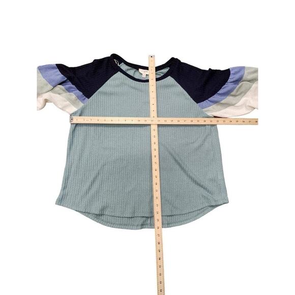 UMGEE Waffle Print Color Block Balloon Long Sleeve Shirt Black Green Blue Medium - Picture 4 of 5